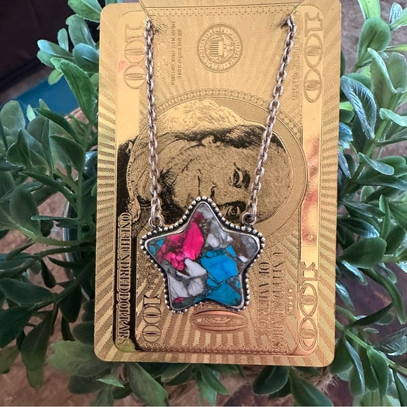 Sterling Silver 925 Cotton Candy Star Necklace Pink and Blue White 18”-20” - Picture 4 of 8